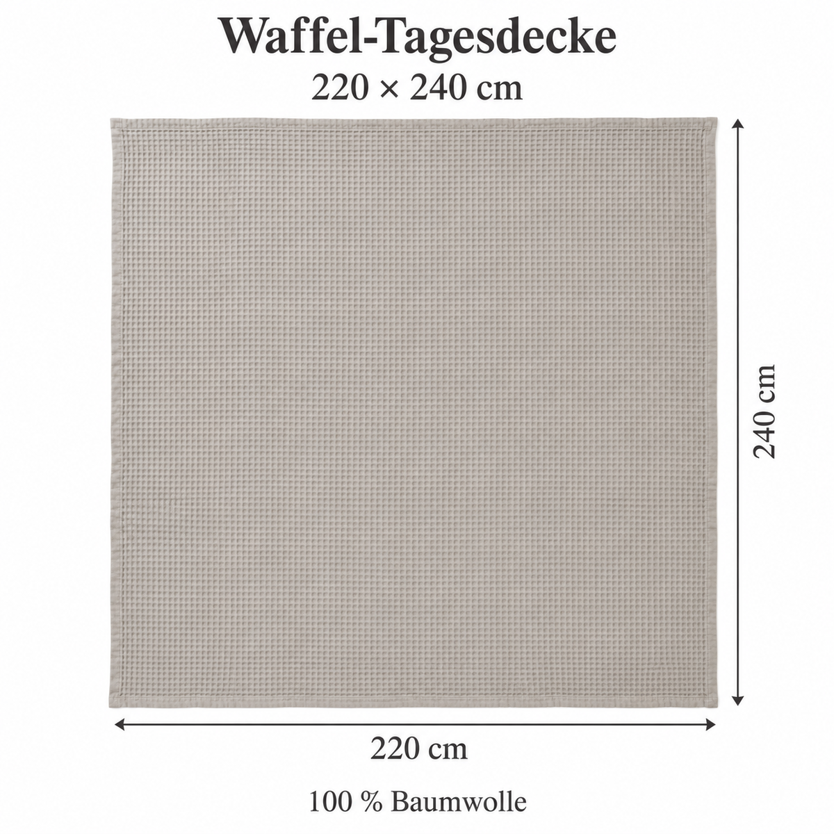 Waffel-Tagesdecke aus Baumwolle, 220 x 240 cm, Greige