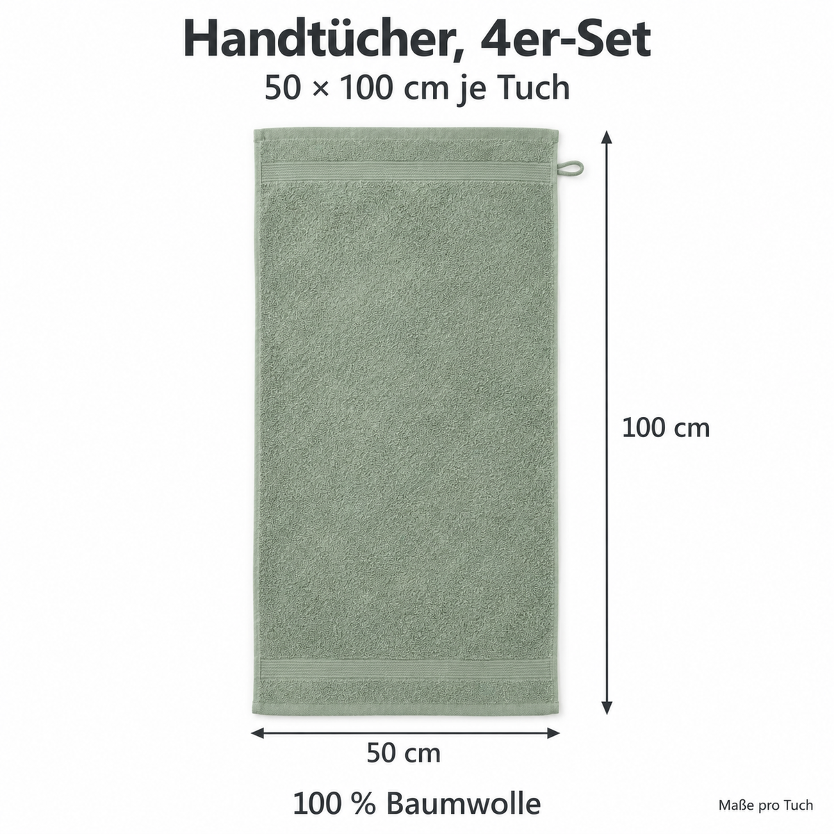 Frottee-Handtücher aus Baumwolle, 4er-Set, 50 x 100 cm, Salbeigrün