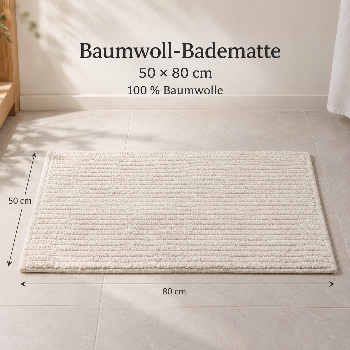 Baumwoll-Badematte mit Rippenstruktur, 50 x 80 cm, Elfenbein