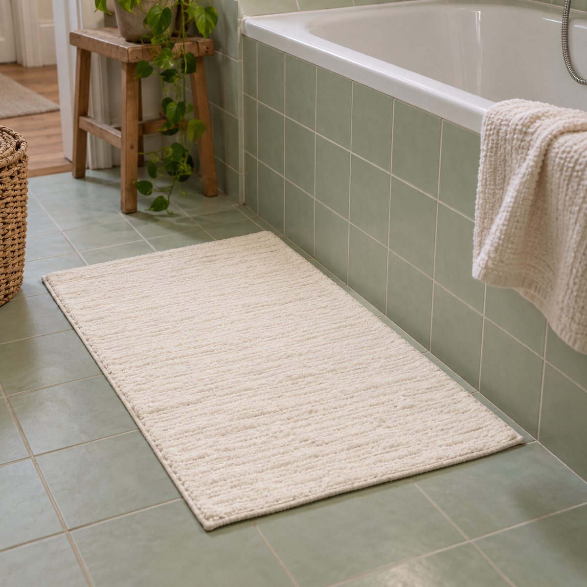 Baumwoll-Badematte mit Rippenstruktur, 50 x 80 cm, Elfenbein