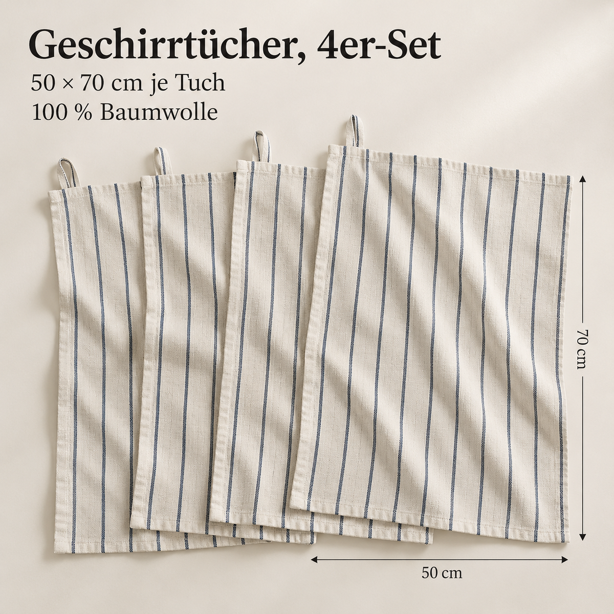 Gestreifte Geschirrtücher aus Baumwolle, 4er-Set, 50 x 70 cm